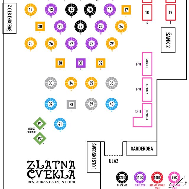 Zlatna Cvekla - mapa sedenja i zona