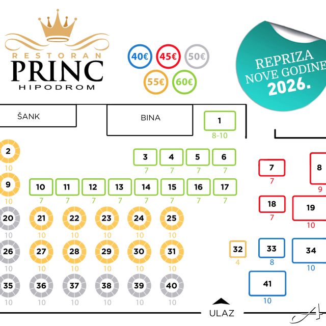 Restoran Princ - raspored stolova
