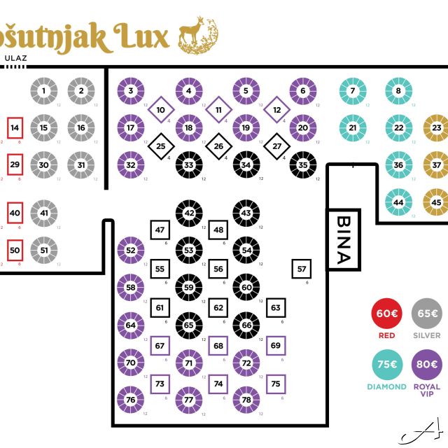 Restoran Košutnjak Lux - mapa stolova