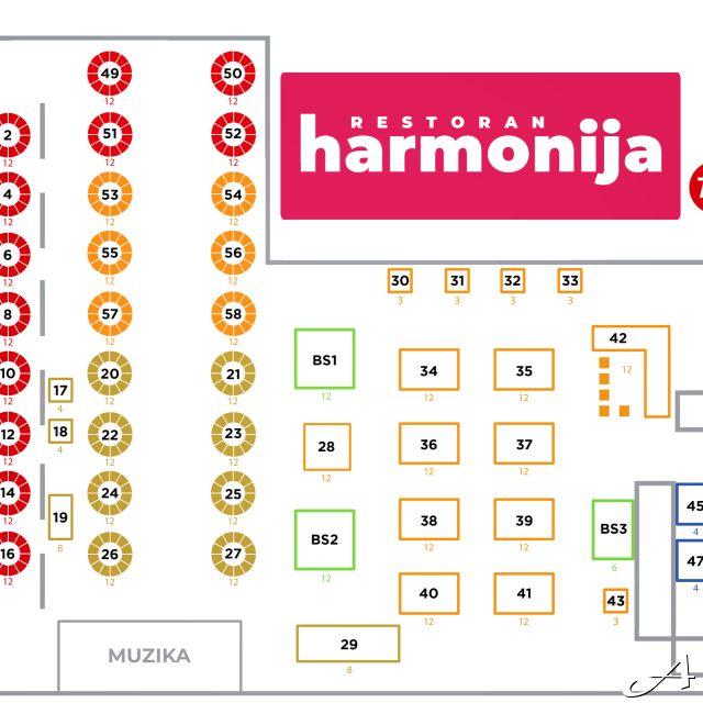 Restoran Harmonija - raspored stolova i cene